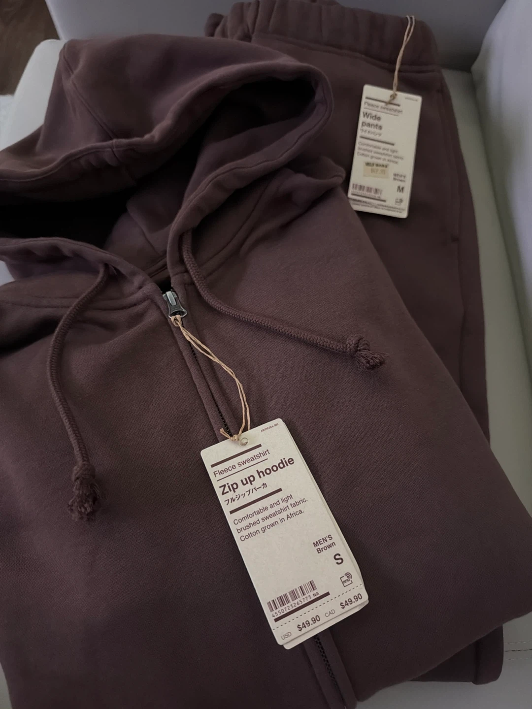 MUJI Fleece Zip Up Hoodie and Wide Pants Set