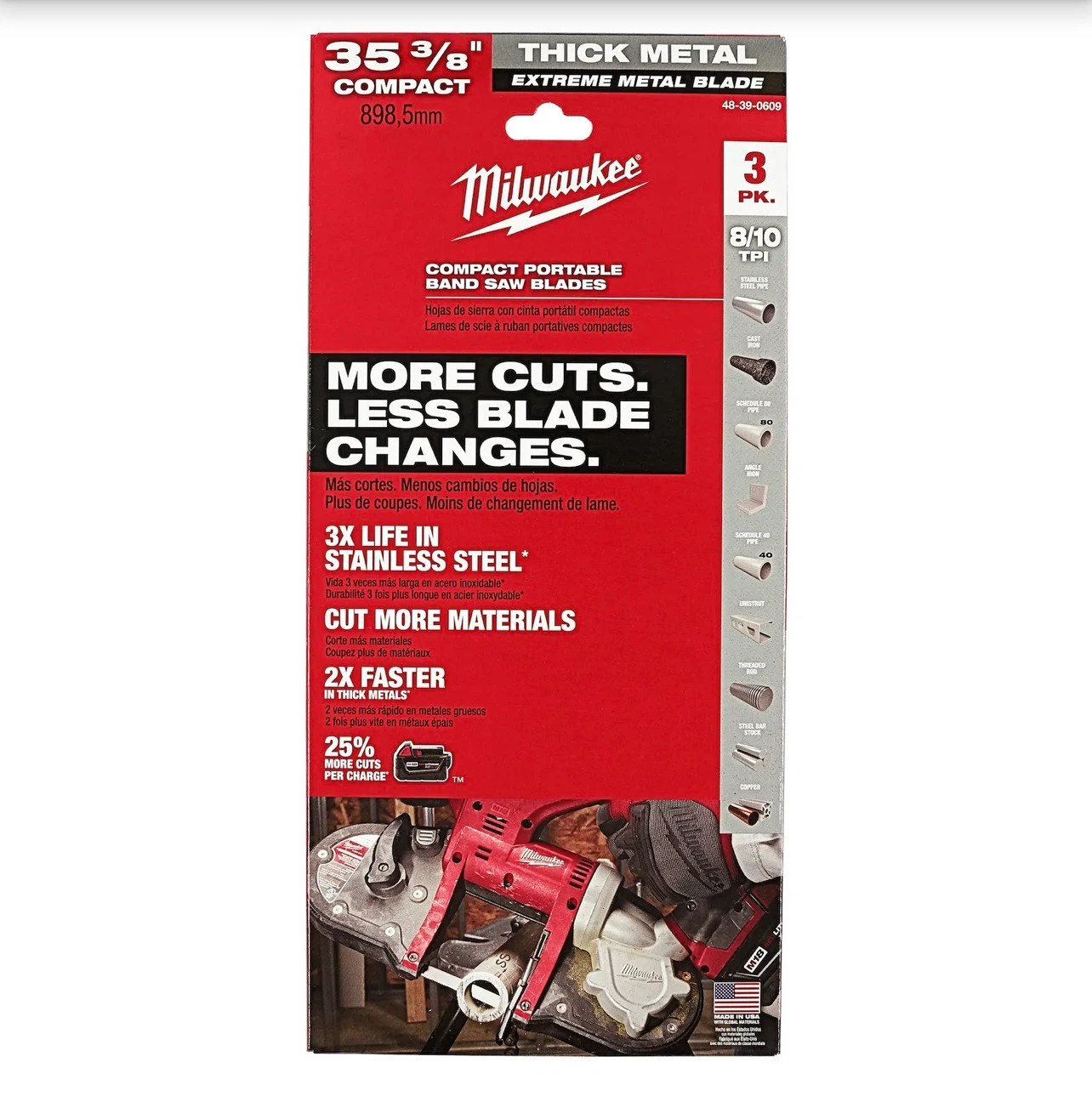 Milwaukee 35-3/8" Compact Portable Band Saw Blades - 3 Pack