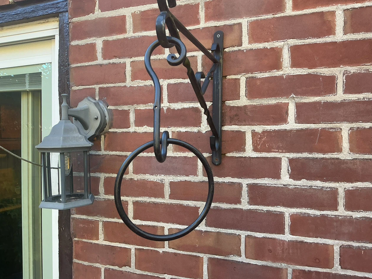 Vintage Wrought Iron Wall-Mounted Hook and Ring