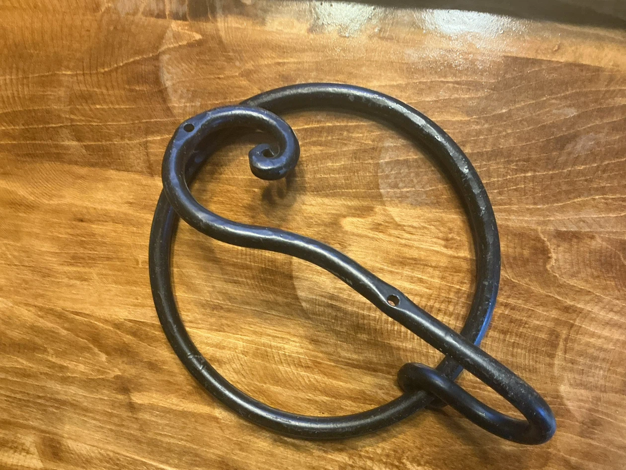 Vintage Wrought Iron Wall-Mounted Hook and Ring - photo 4