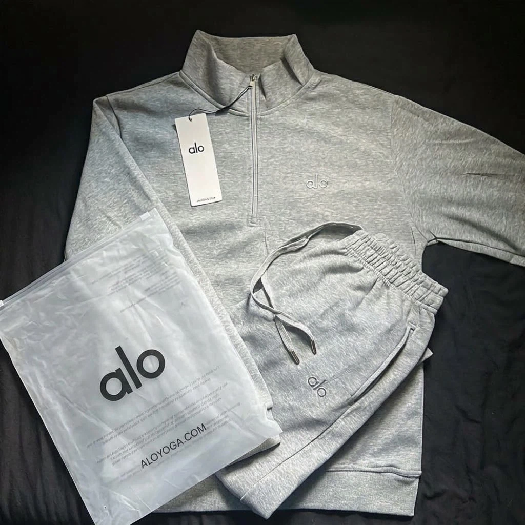 Alo Yoga Grey Half-Zip and Jogger Set - Sizes S and M