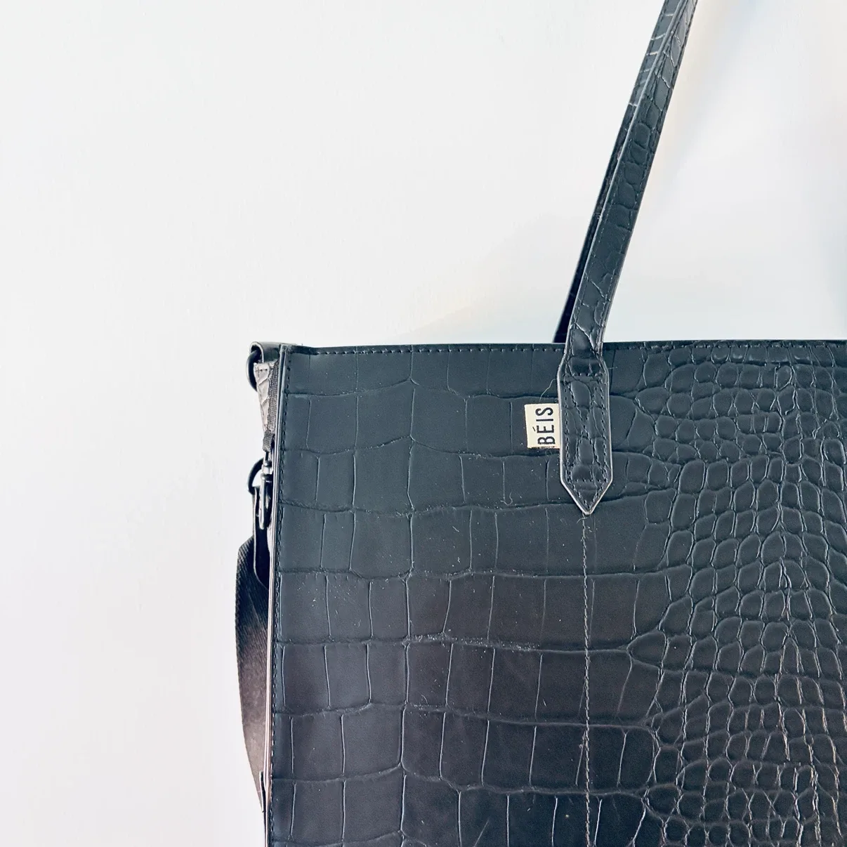 BEIS Large Black Croc Embossed Tote Bag - photo 4