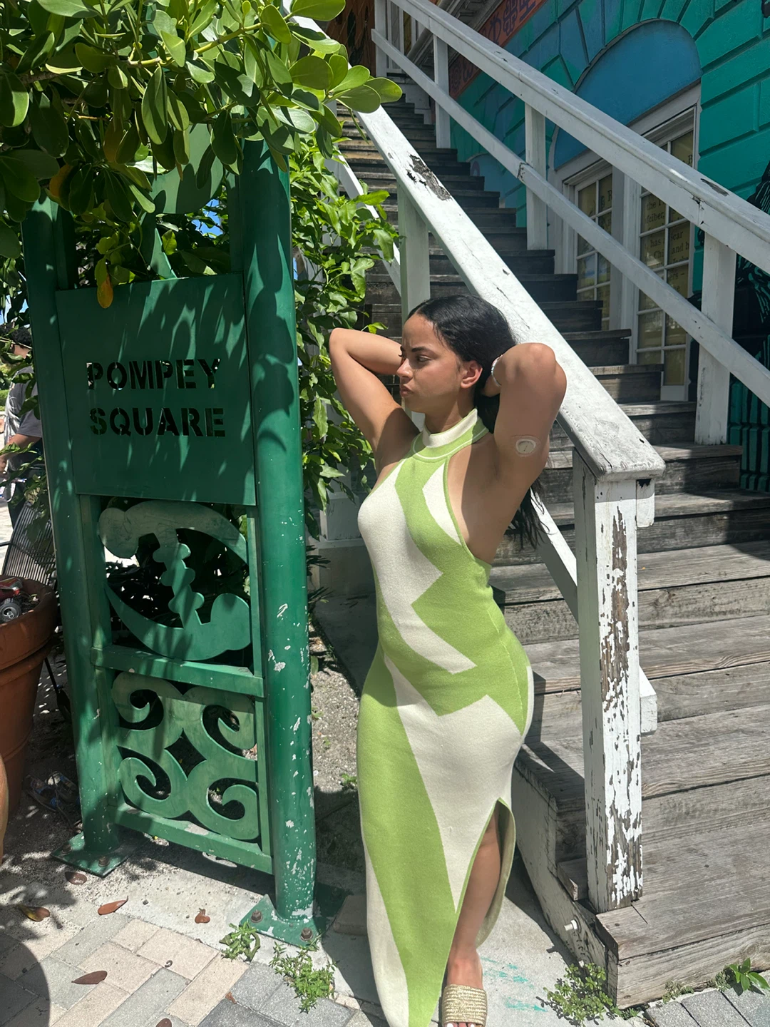 Trendy Threads Green and White Knit Maxi Dress M - photo 2