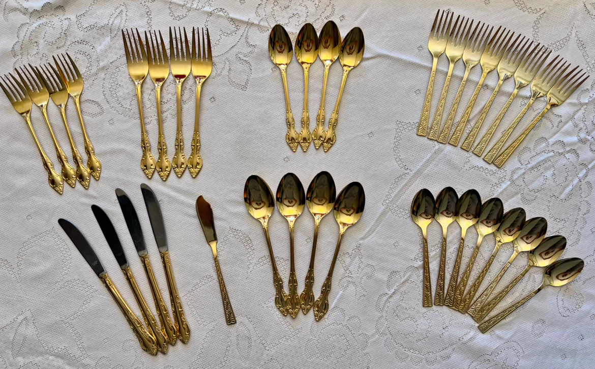 37-piece vintage gold-electroplated flatware lot