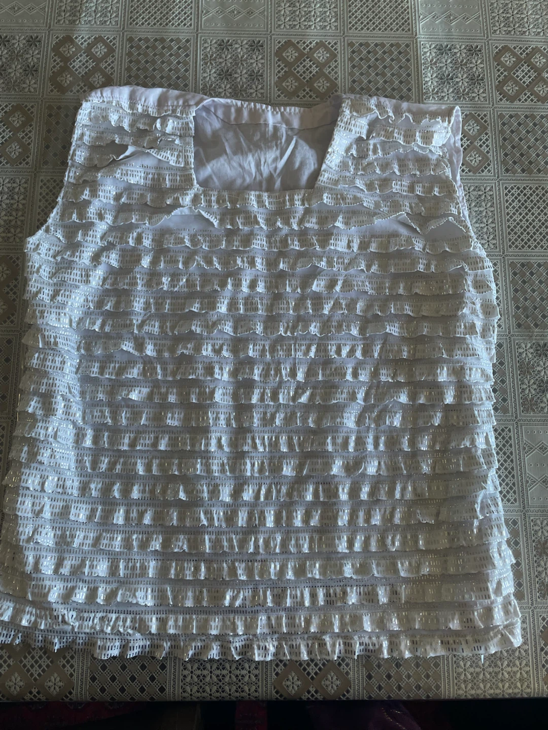 White Sleeveless Ruffle Blouse