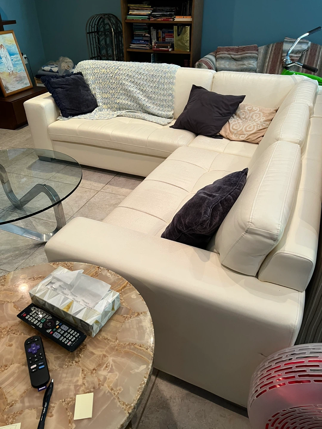 Cream L-Shaped Sectional Sofa - photo 3