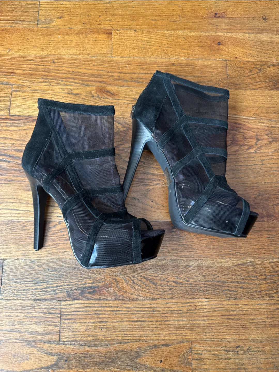 Size 7.5 Black Mesh Peep-Toe Heels