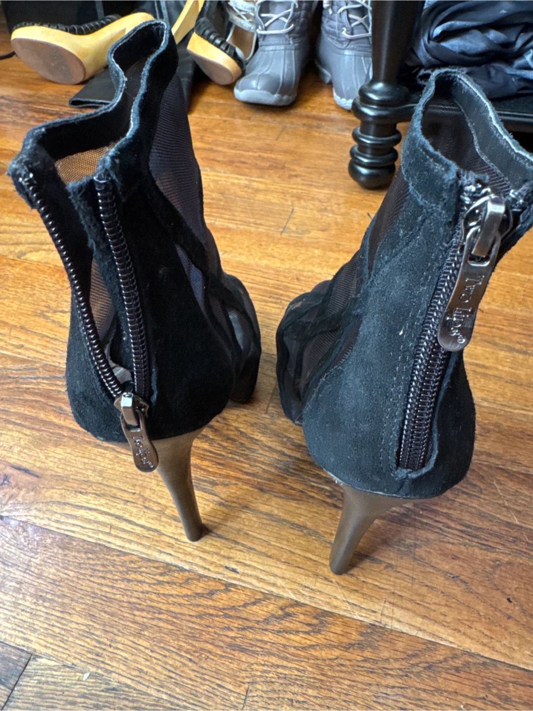 Size 7.5 Black Mesh Peep-Toe Heels - photo 3