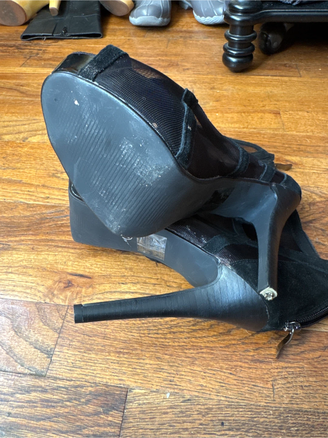 Size 7.5 Black Mesh Peep-Toe Heels - photo 4