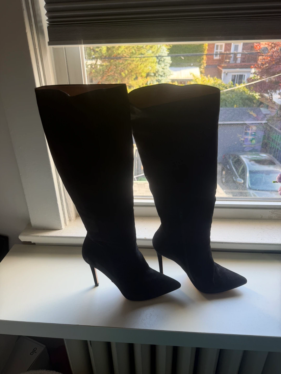 Black Suede Heeled Boots Size 38