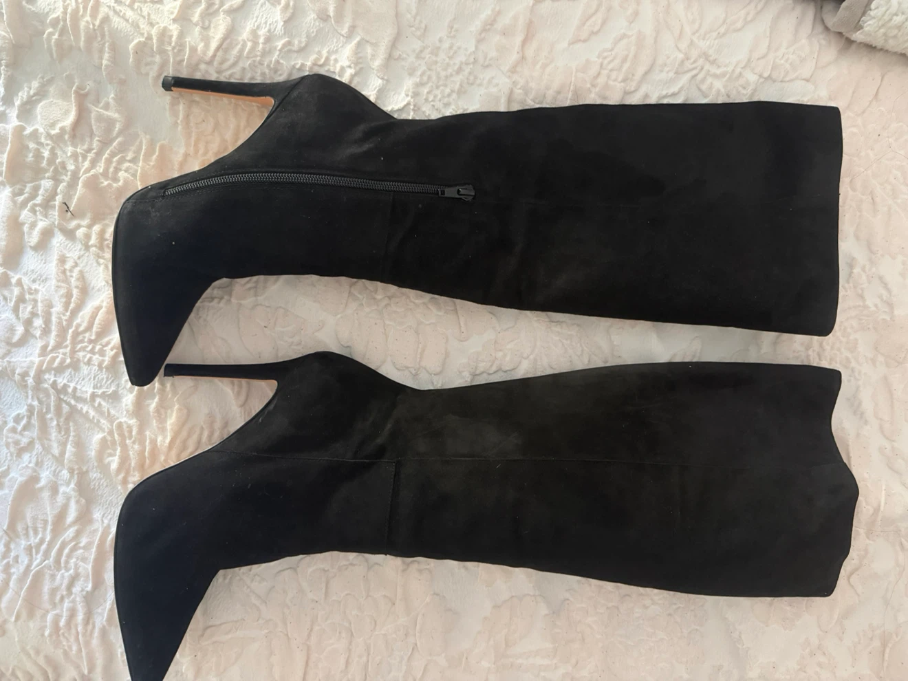 Black Suede Heeled Boots Size 38 - photo 2