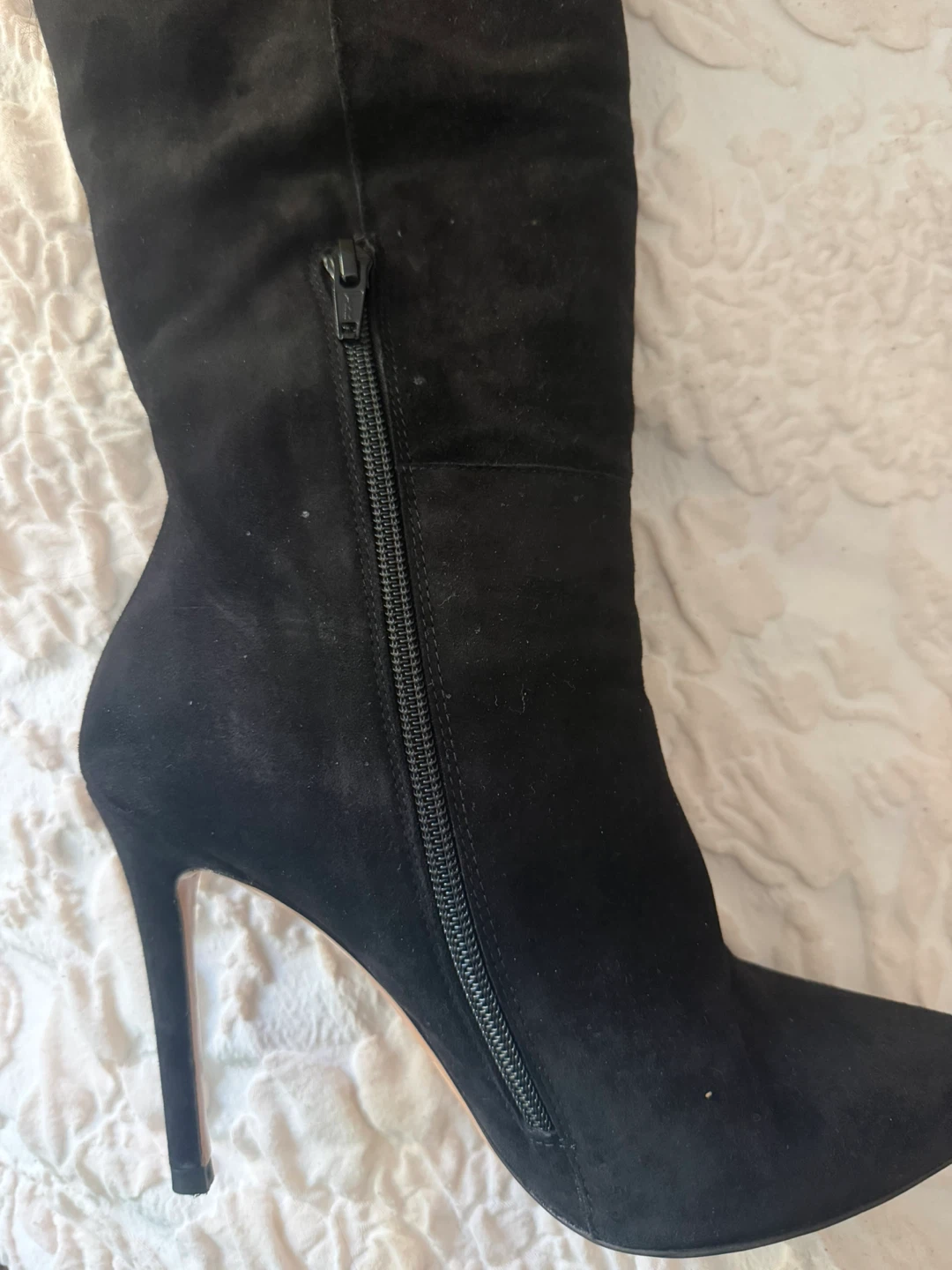Black Suede Heeled Boots Size 38 - photo 3