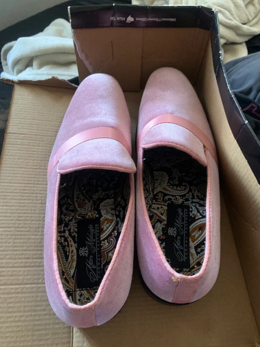 After Midnight Pink Velvet Loafers Size 9