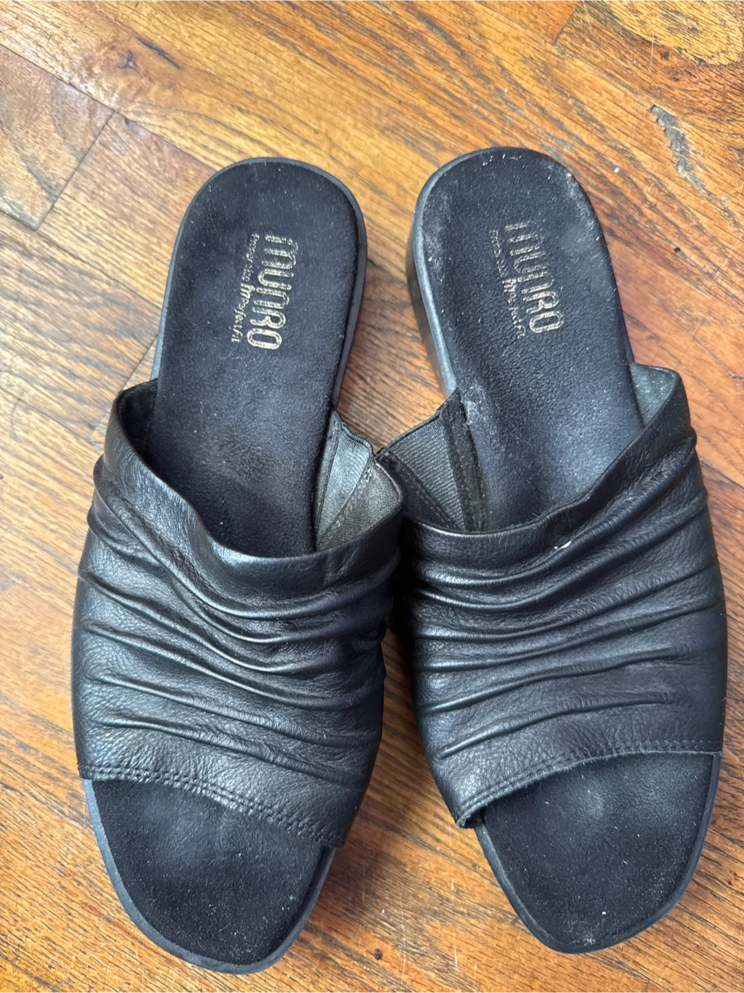 Size 7.5 black leather slides