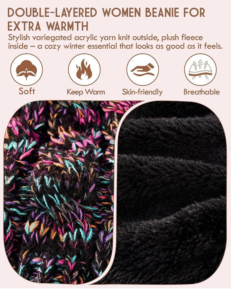 Women's Winter Knit Beanie with Faux Fur Pompom - photo 2