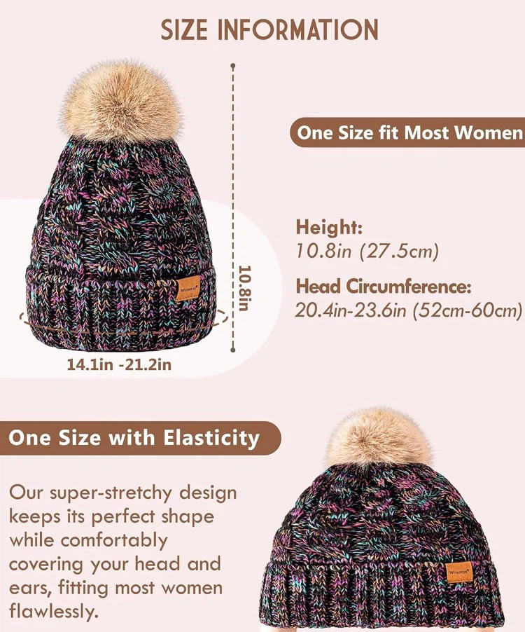 Women's Winter Knit Beanie with Faux Fur Pompom - photo 3