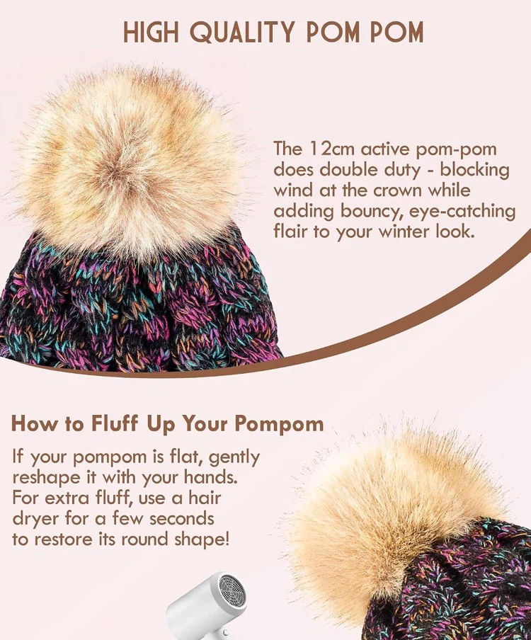 Women's Winter Knit Beanie with Faux Fur Pompom - photo 5