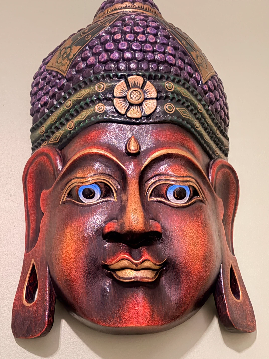 Large Hand-Carved Wooden Buddha Wall Mask | Unique Art Piece - photo 2