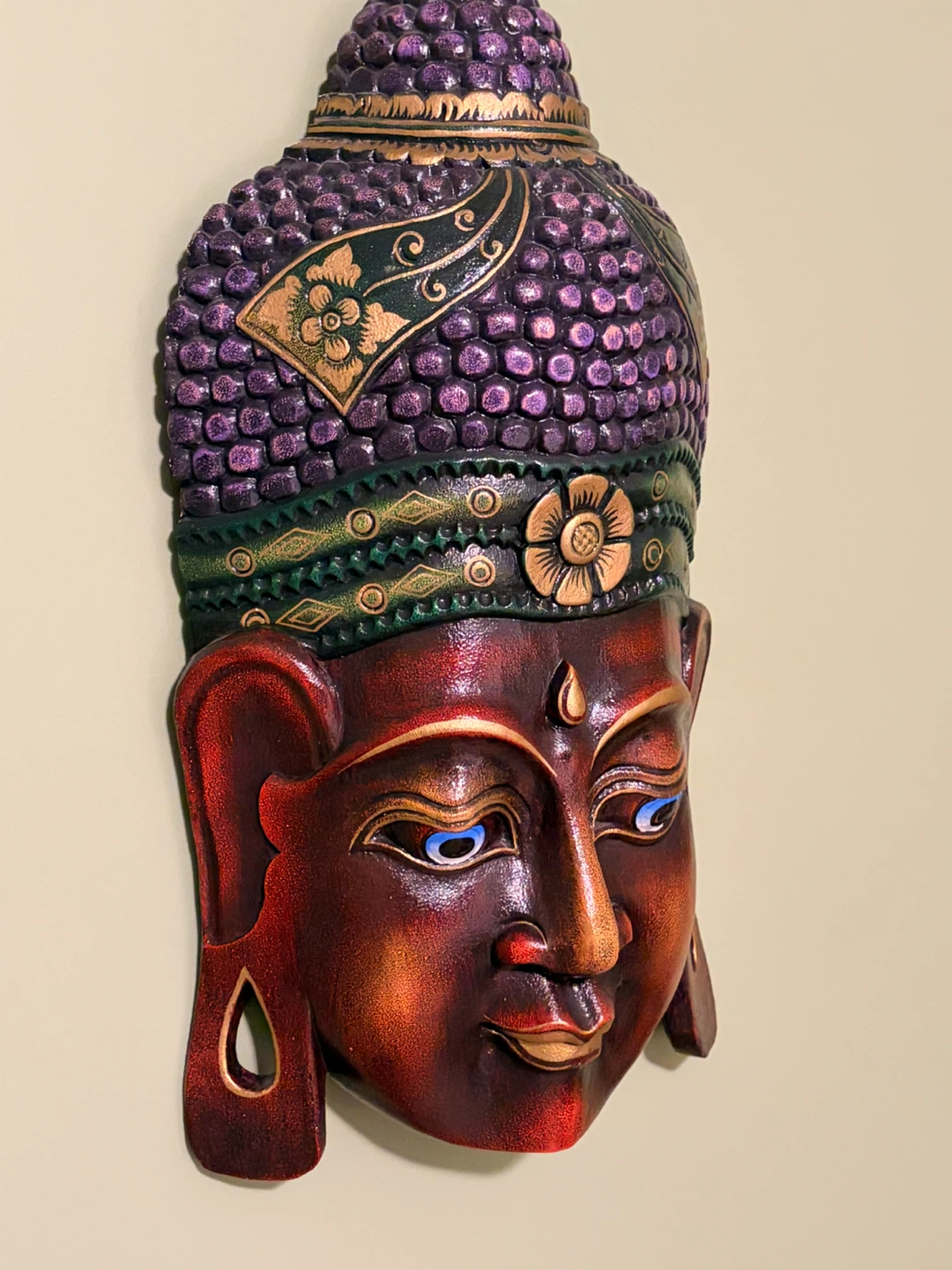 Large Hand-Carved Wooden Buddha Wall Mask | Unique Art Piece - photo 3