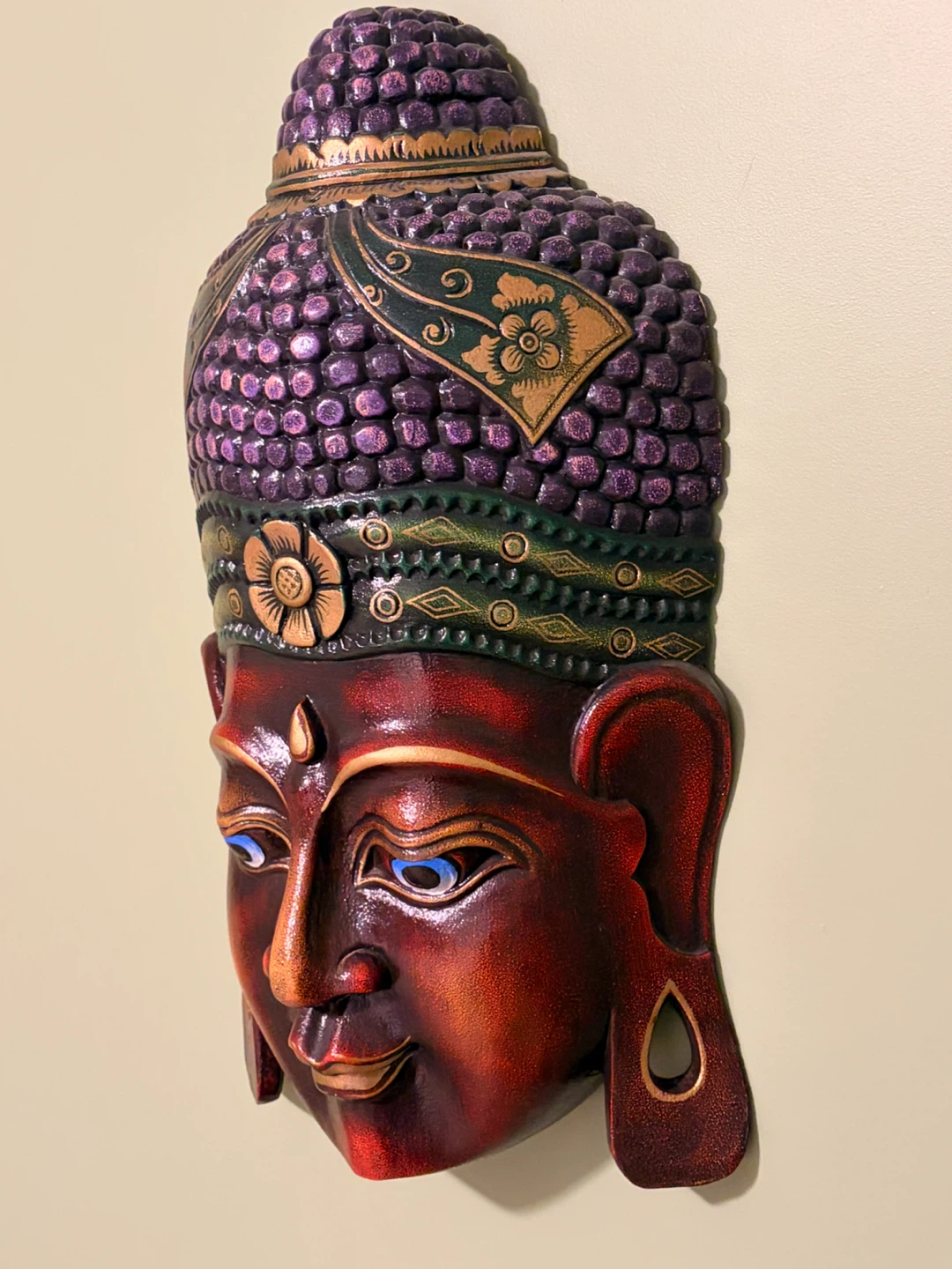 Large Hand-Carved Wooden Buddha Wall Mask | Unique Art Piece - photo 4