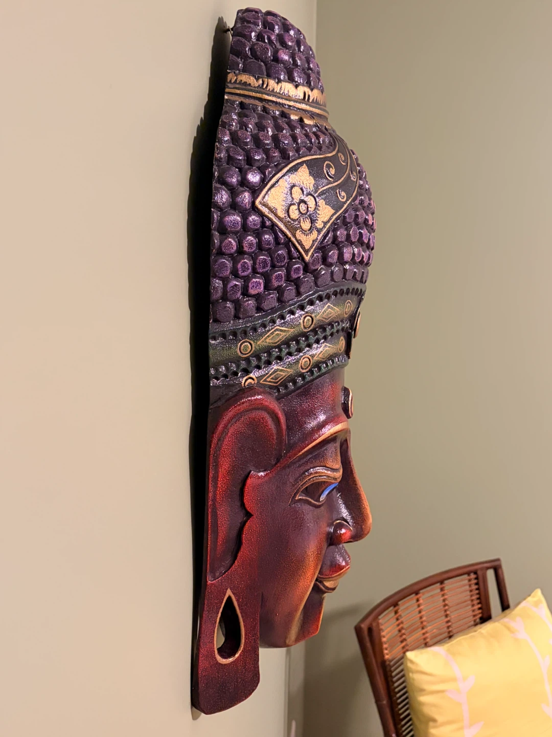 Large Hand-Carved Wooden Buddha Wall Mask | Unique Art Piece - photo 5