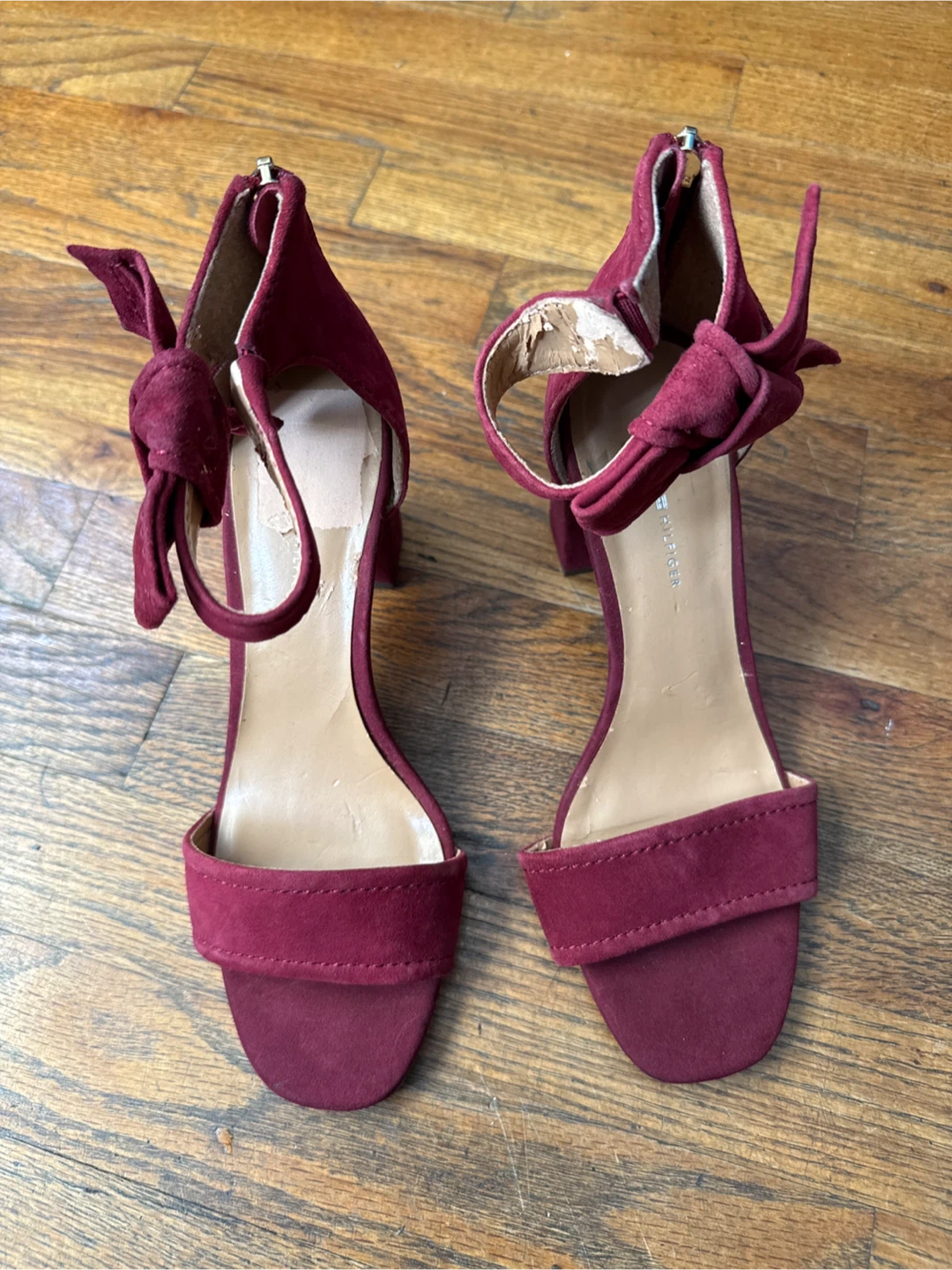 Size 8 Tommy Hilfiger Burgundy Suede Block Heel Sandals Size 9M