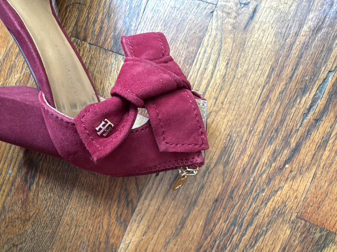 Size 8 Tommy Hilfiger Burgundy Suede Block Heel Sandals Size 9M - photo 3