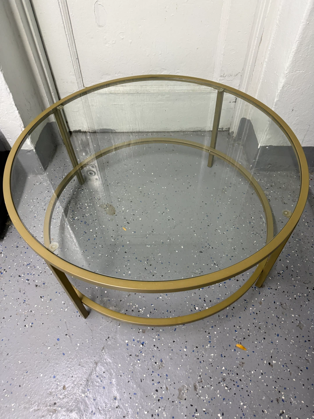 Round Glass and Gold Metal very light Coffee Table