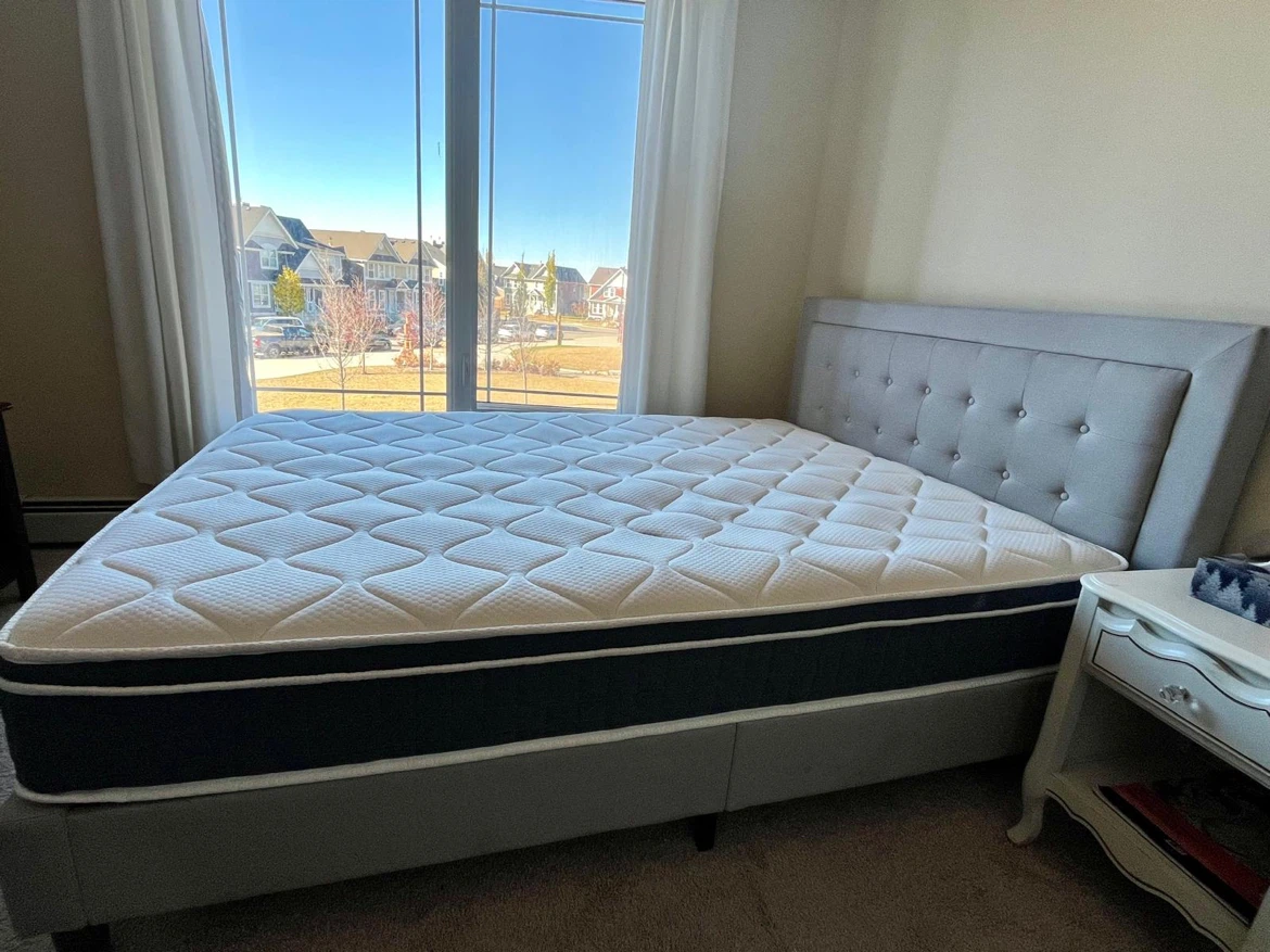 Grey Upholstered Tufted Queen Bed Frame