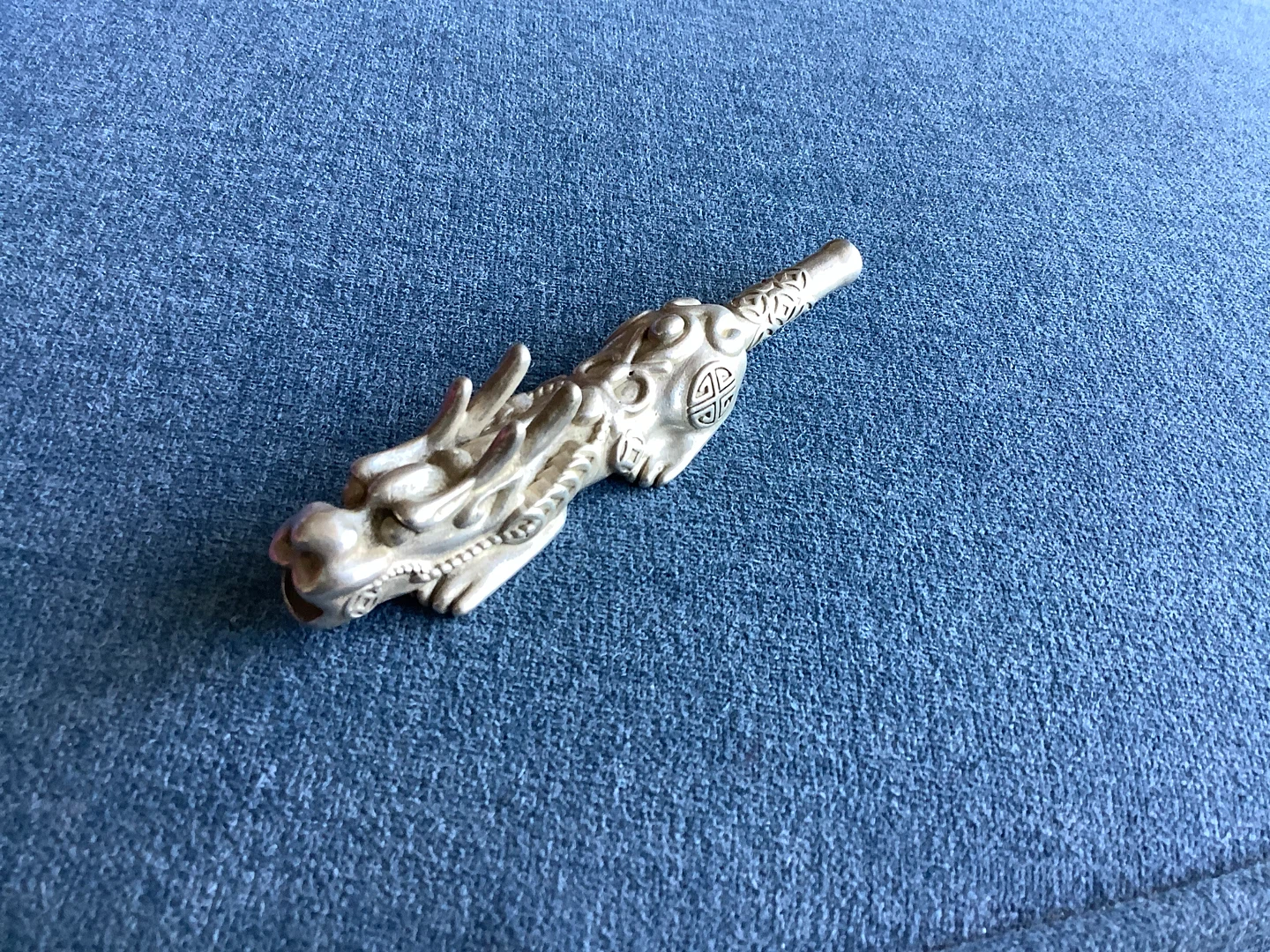 Ornate Tibetan Dragon Silver Figural Pipe Rod 🐞 - photo 3