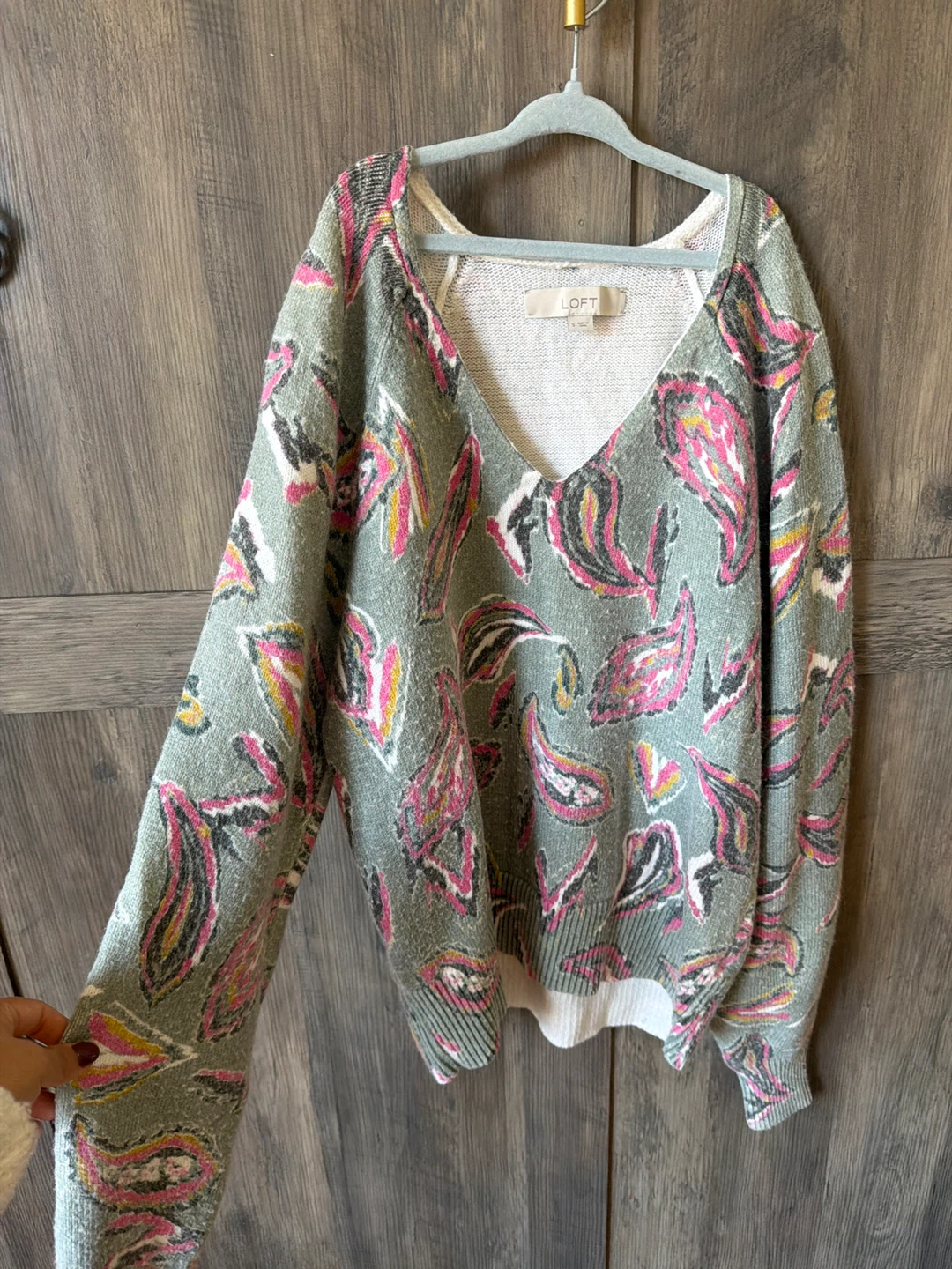 LOFT Paisley V-Neck Sweater Size S