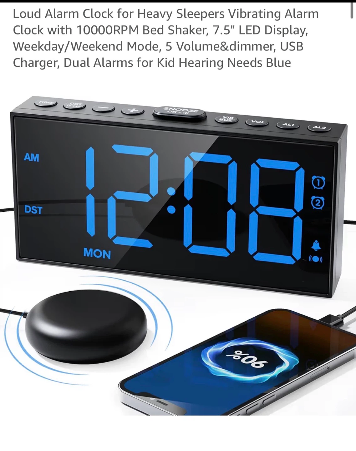 Loud Alarm Clock with Bed Shaker - photo 2