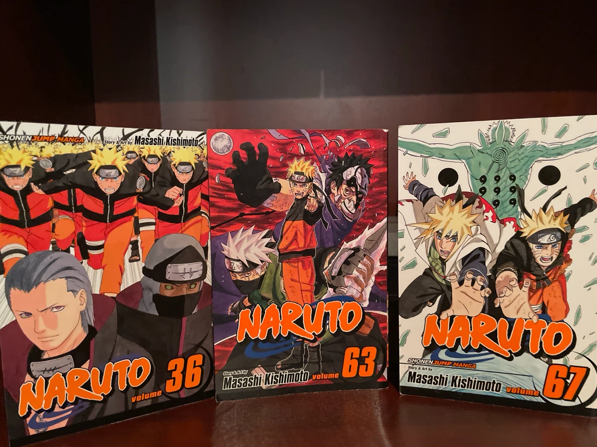Naruto Manga Volumes 36, 63, and 67