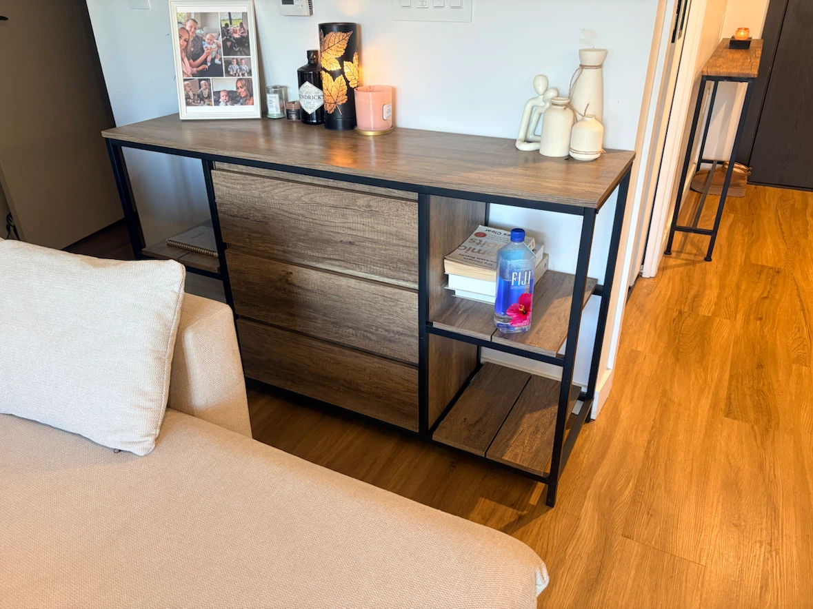 Wood and Metal Storage Console Table with matching coffee table
