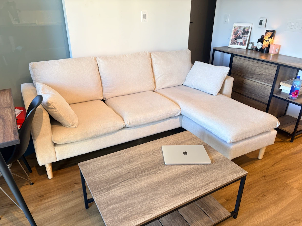 Beige Sectional Sofa with Chaise