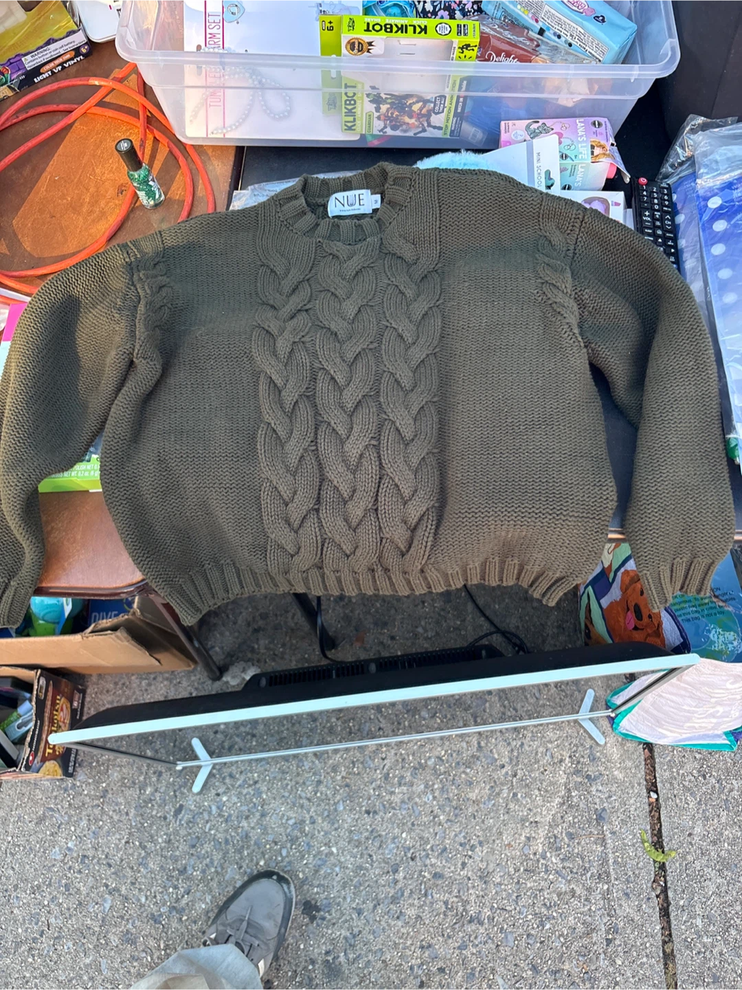 NUE Olive Cable Knit Sweater - photo 3