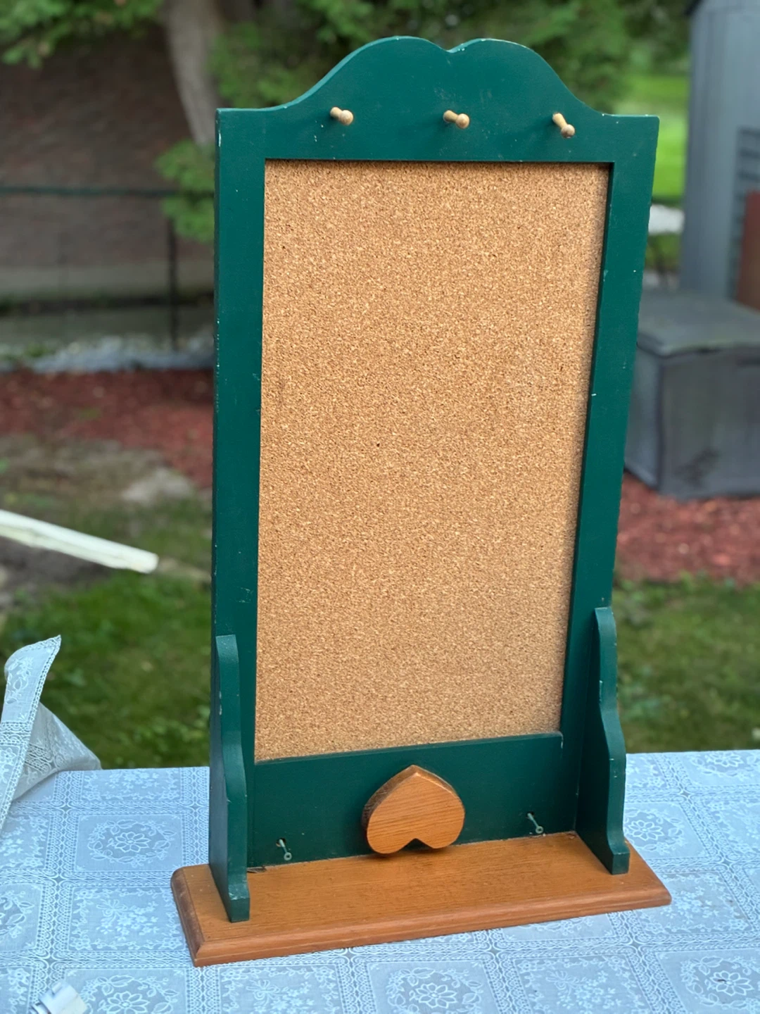 Green Standing Cork Board with Hooks