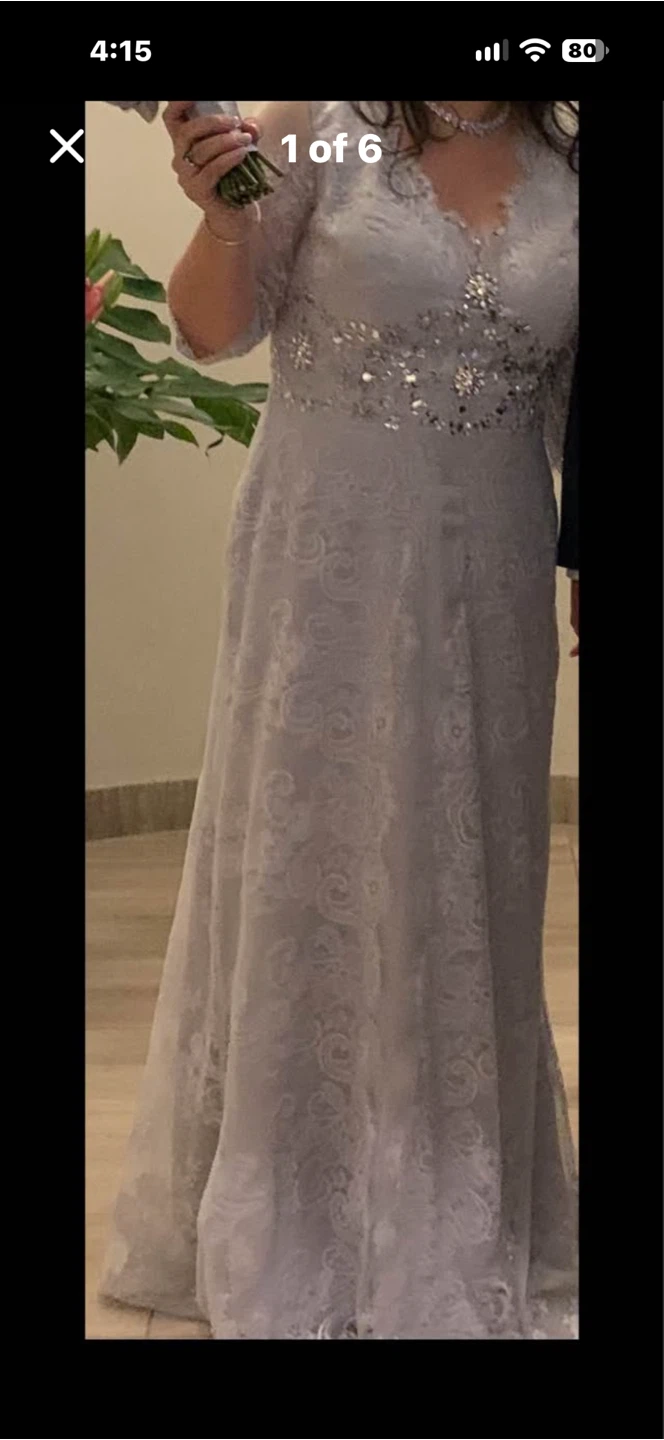 Silver Lace Formal Dress with Embellishments