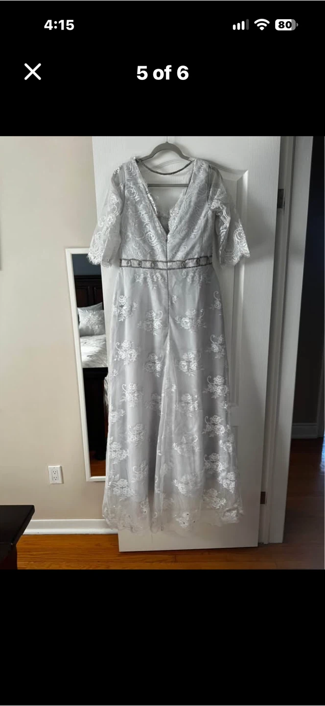 Silver Lace Formal Dress with Embellishments - photo 2