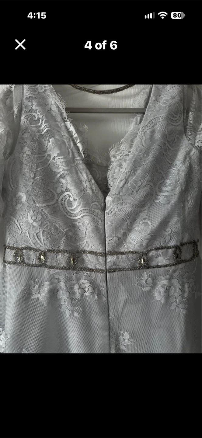 Silver Lace Formal Dress with Embellishments - photo 3