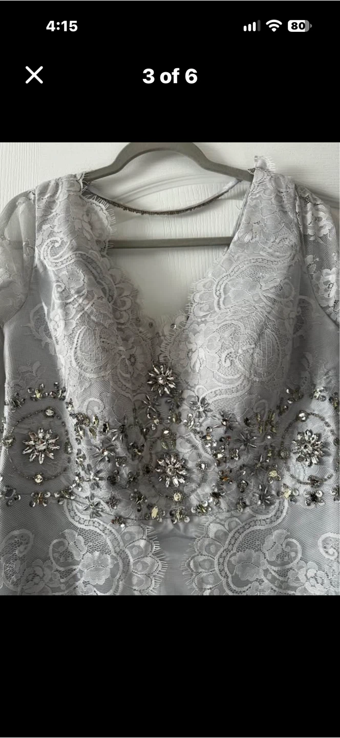Silver Lace Formal Dress with Embellishments - photo 4