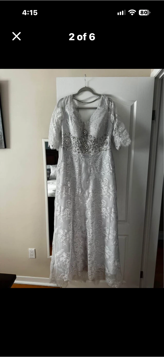 Silver Lace Formal Dress with Embellishments - photo 5
