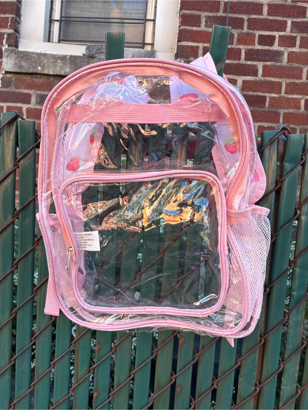 Pink Clear Strawberry Print Backpack