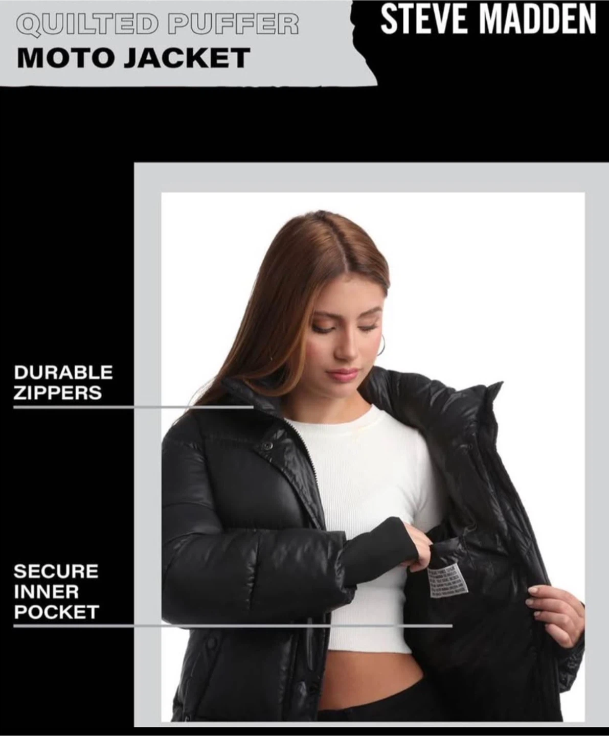 Steve Madden Quilted Puffer Moto Jacket - photo 4