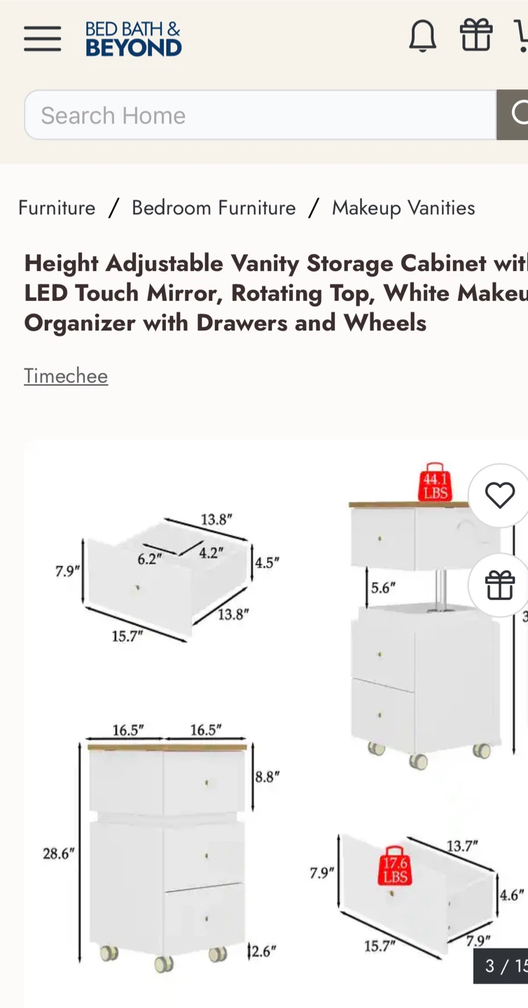Height Adjustable Vanity Storage,LED Mirror - photo 3