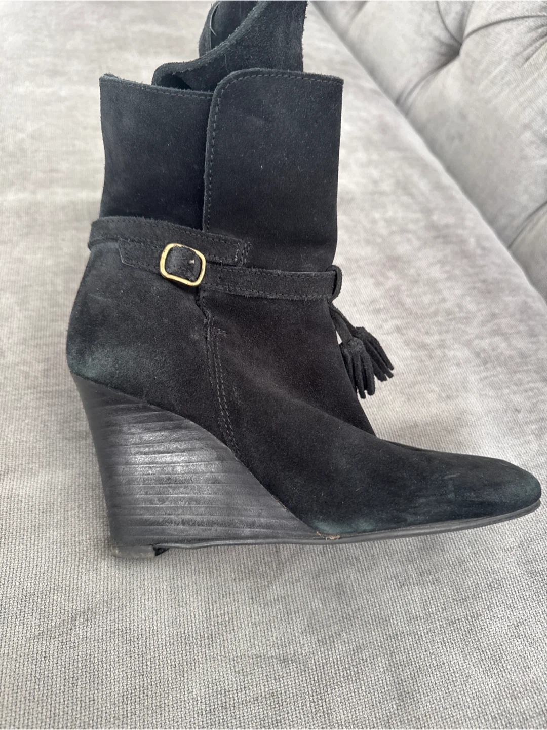 Promod Black Suede Wedge Ankle Boots Size 37 - photo 2