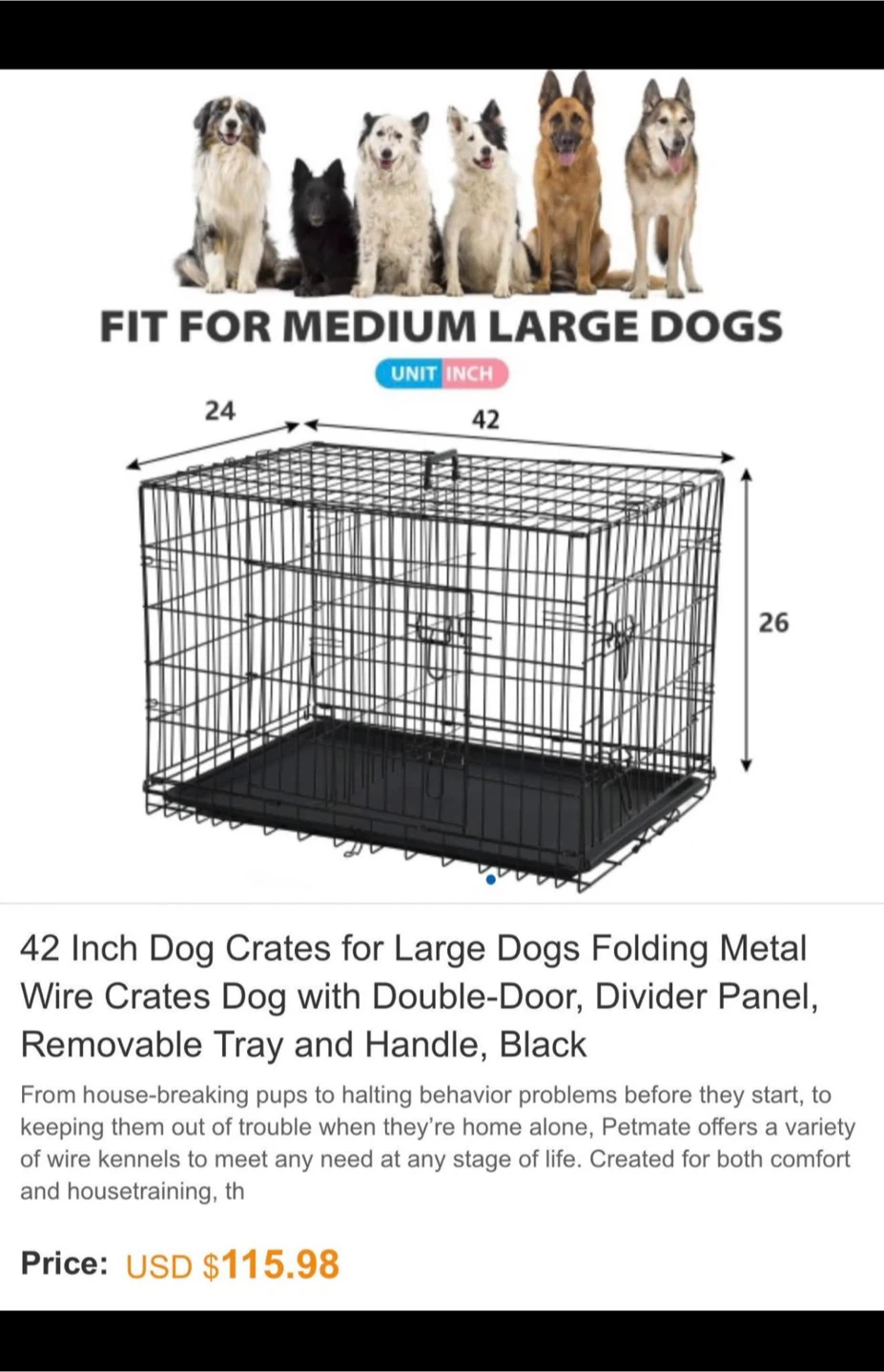 42-Inch Folding Metal Dog Crate - photo 2