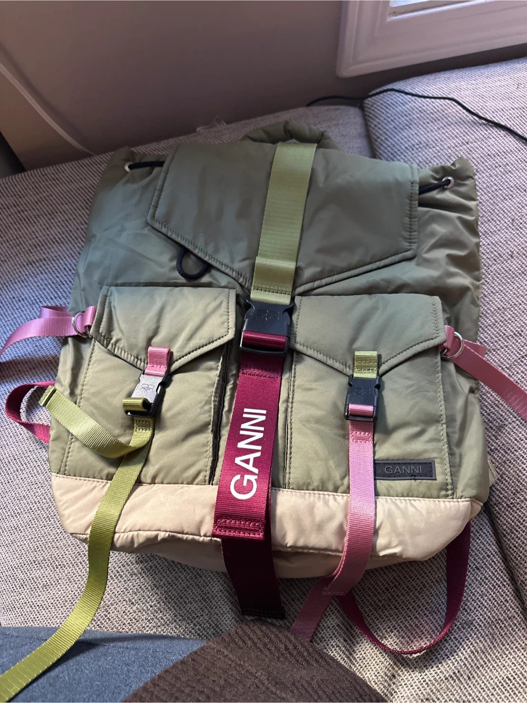 GANNI green and pink backpack