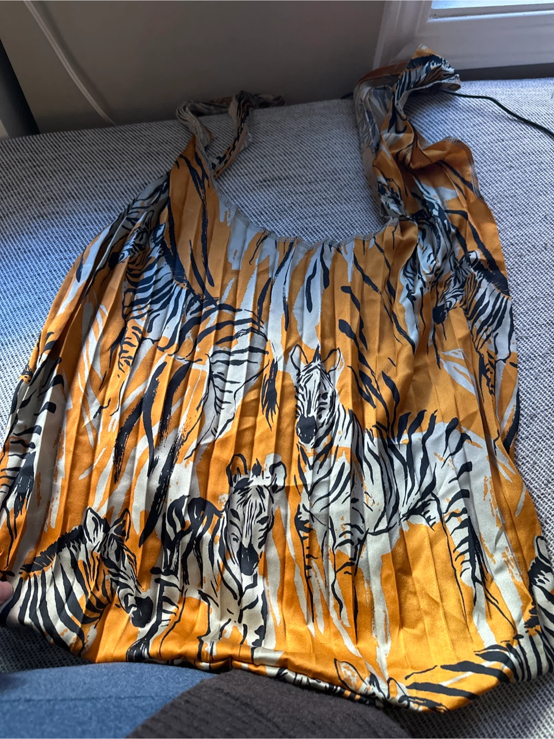 Pleated Zebra Print Tote Bag