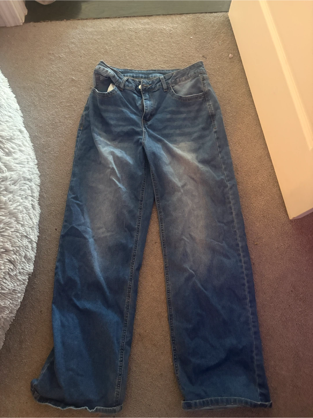 Blue Denim Wide-Leg Jeans